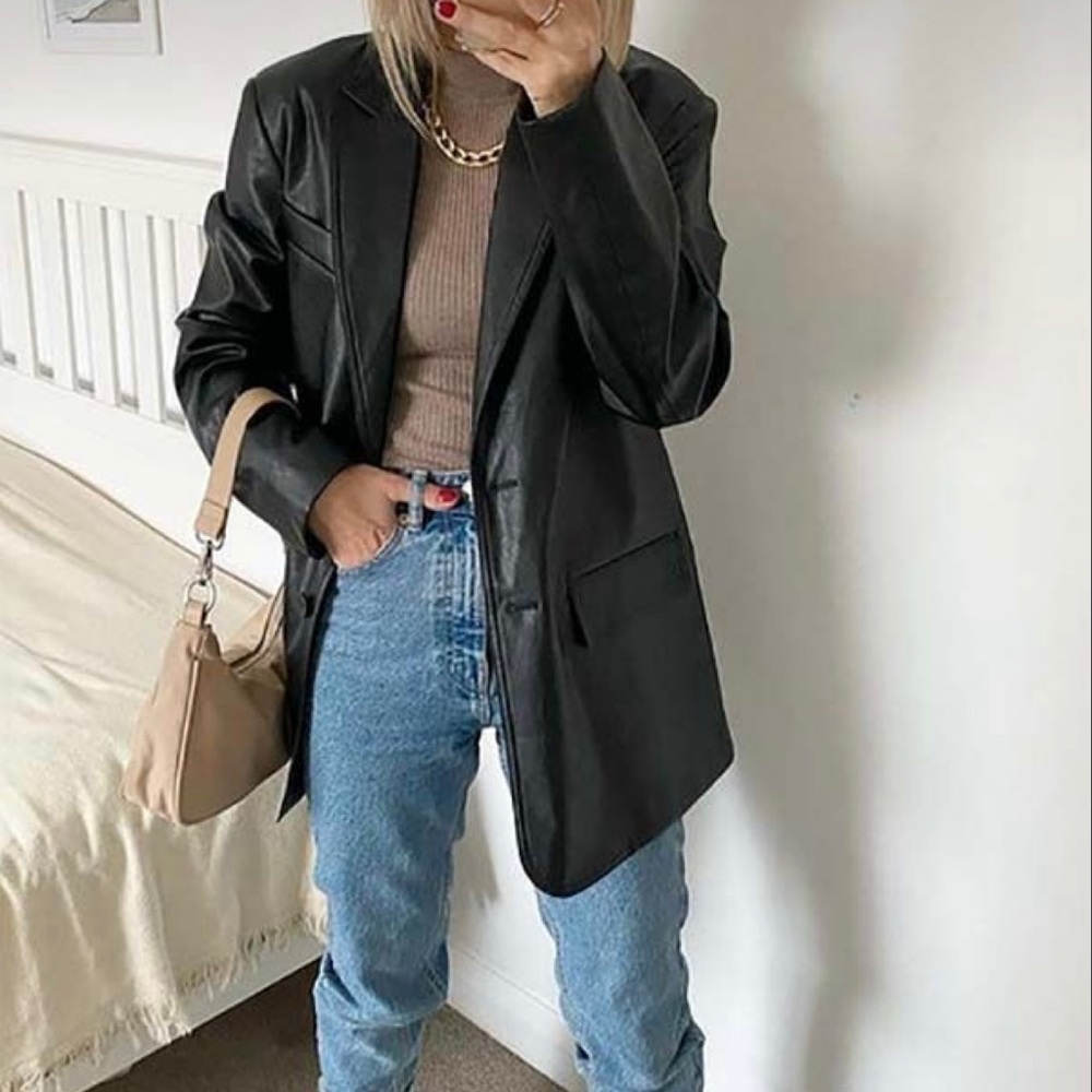 Leather Black Blazer XL